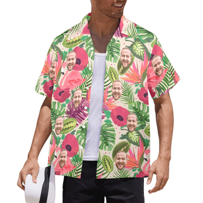 Custom Face Flamingo Rainforest Vibes Hawaiian Shirt | Personalized Tropical Aloha Shirt For Vacation/Cruise