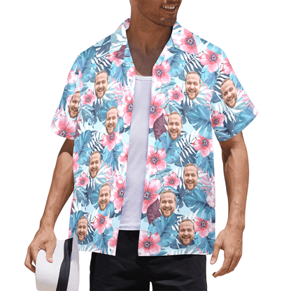 Custom Face Watercolor Printing Flowers Hawaiian Shirt | Personalized Tropical Aloha Shirt Birthday Party Gift