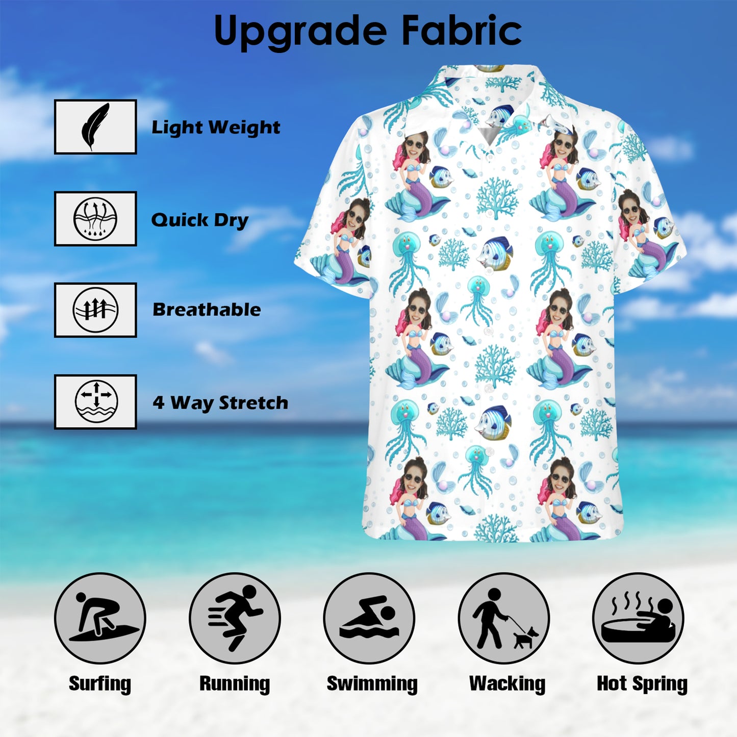 Custom Mystic Mermaid Face Hawaiian Shirt | Personalized Tropical Aloha Shirt Prank Surprise Gifts