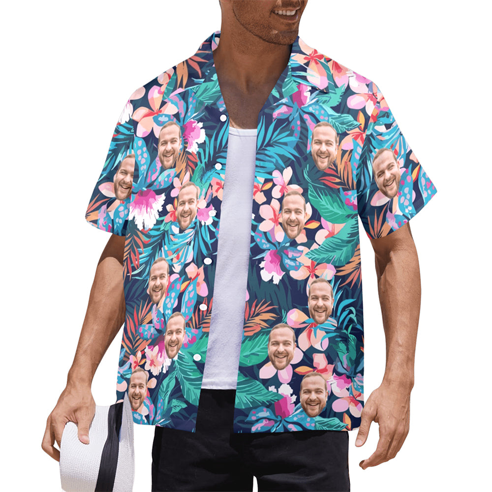 Hot Recommend Custom Face Sea Flower Hawaiian Shirt | Personalized Tropical Aloha Shirt