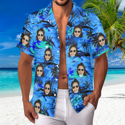 Custom Face Blue Island Hawaiian Shirt | Personalized Tropical Summer Shirt Best Couple Gift