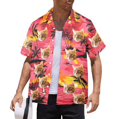 Custom Face Watercolor Print Hawaiian Shirt | Personalized Tropical Aloha Shirt for Beach & Vacation
