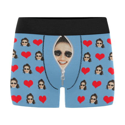 Custom Face Zip Heart Underwear | Personalized Photo Men's Boxer Briefs For Birthday/Christmas Gifts
