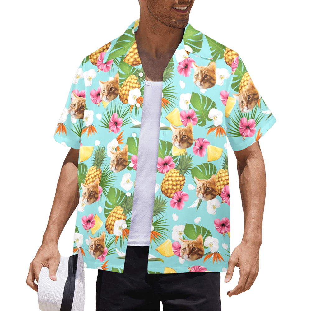 Custom Face Pineapple Flowers Hawaiian Shirt | Personalized Tropical Aloha Shirt For Family Party