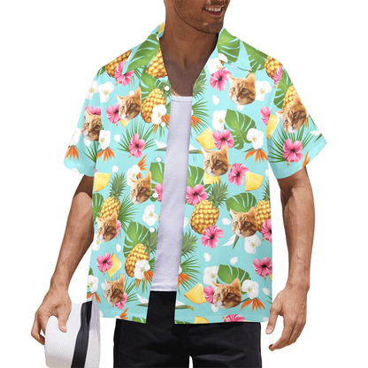 Custom Face Pineapple Flowers Hawaiian Shirt | Personalized Tropical Aloha Shirt For Family Party