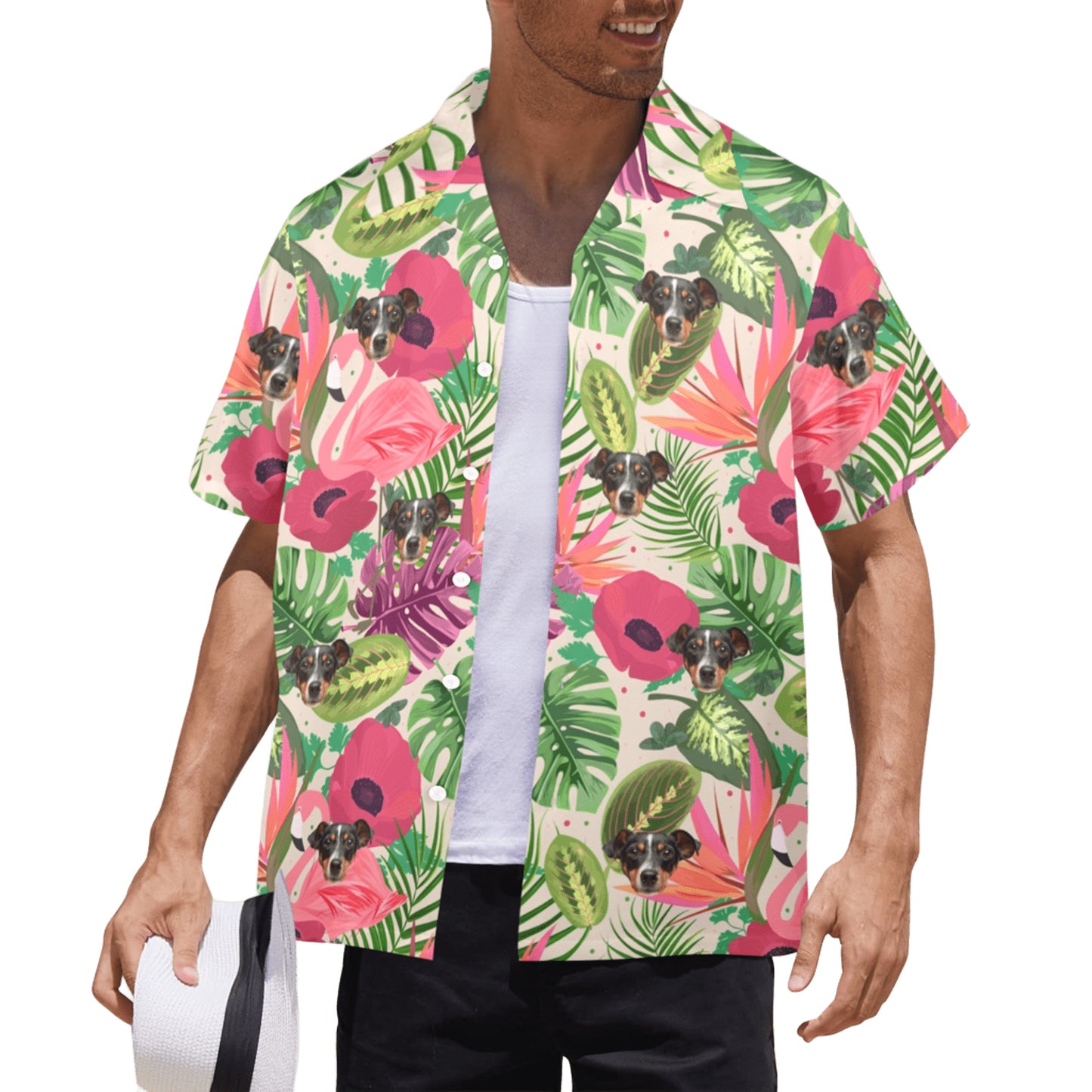 Custom Face Flamingo Rainforest Vibes Hawaiian Shirt | Personalized Tropical Aloha Shirt For Vacation/Cruise