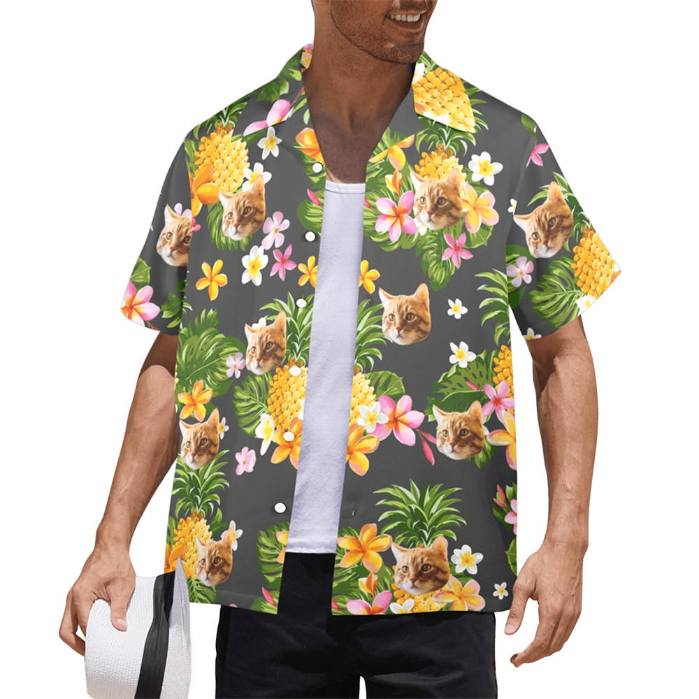 Custom Face Yellow Pineapple Flowers Hawaiian Shirt | Personalized Tropical Aloha Shirt For Bachelorette Party