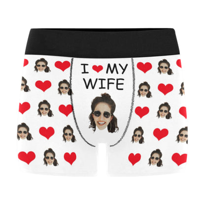 Custom I Love My Wife Face Underwear | Personalized Photo Men's Boxer Briefs For Birthday Gifts