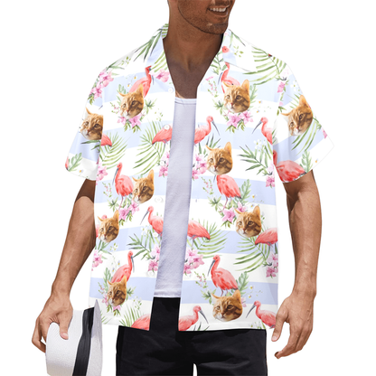 Custom Face Pink Flamingo Hawaiian Shirt | Personalized Tropical Aloha Shirt Anniversary Gift