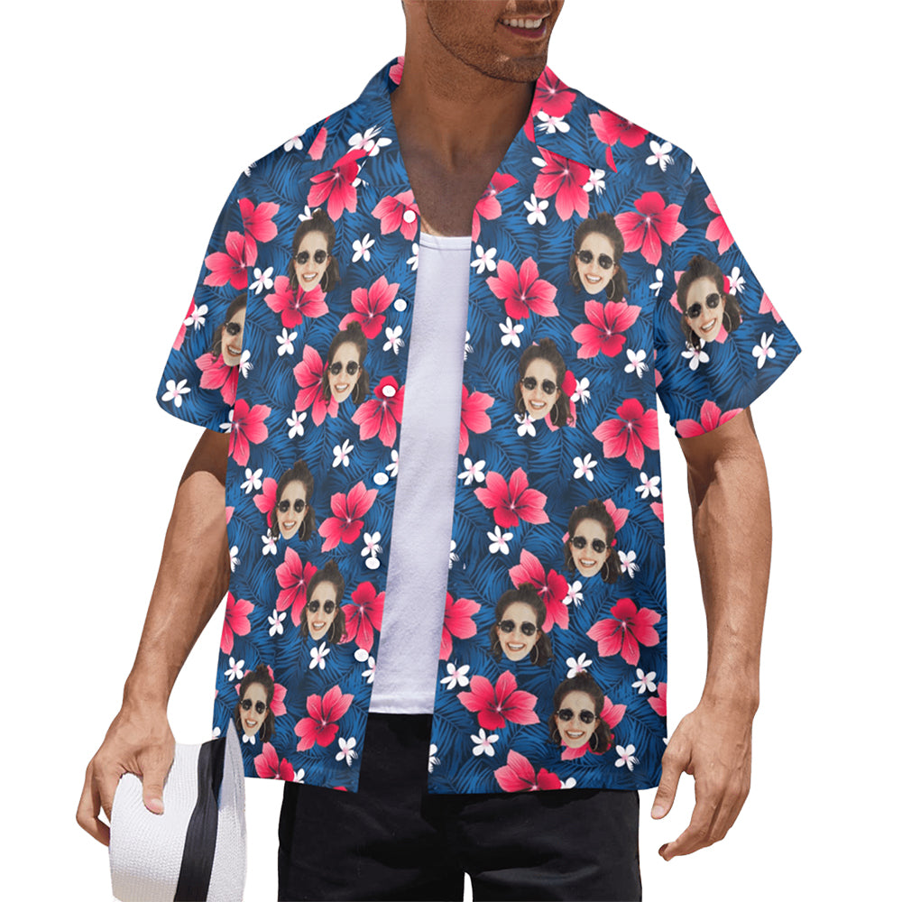Custom Face Flower Petals Hawaiian Shirt | Personalized Tropical Aloha Shirt Father's Day Gift