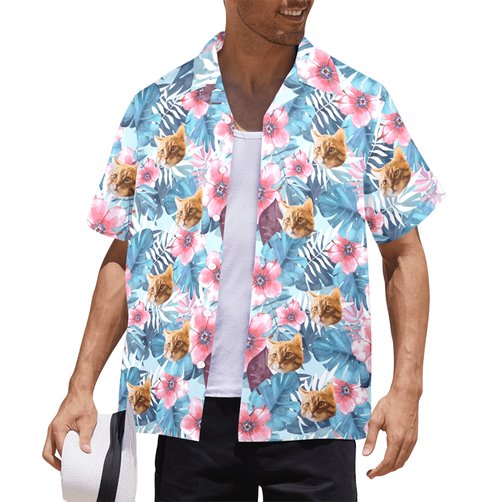 Custom Face Watercolor Printing Flowers Hawaiian Shirt | Personalized Tropical Aloha Shirt Birthday Party Gift