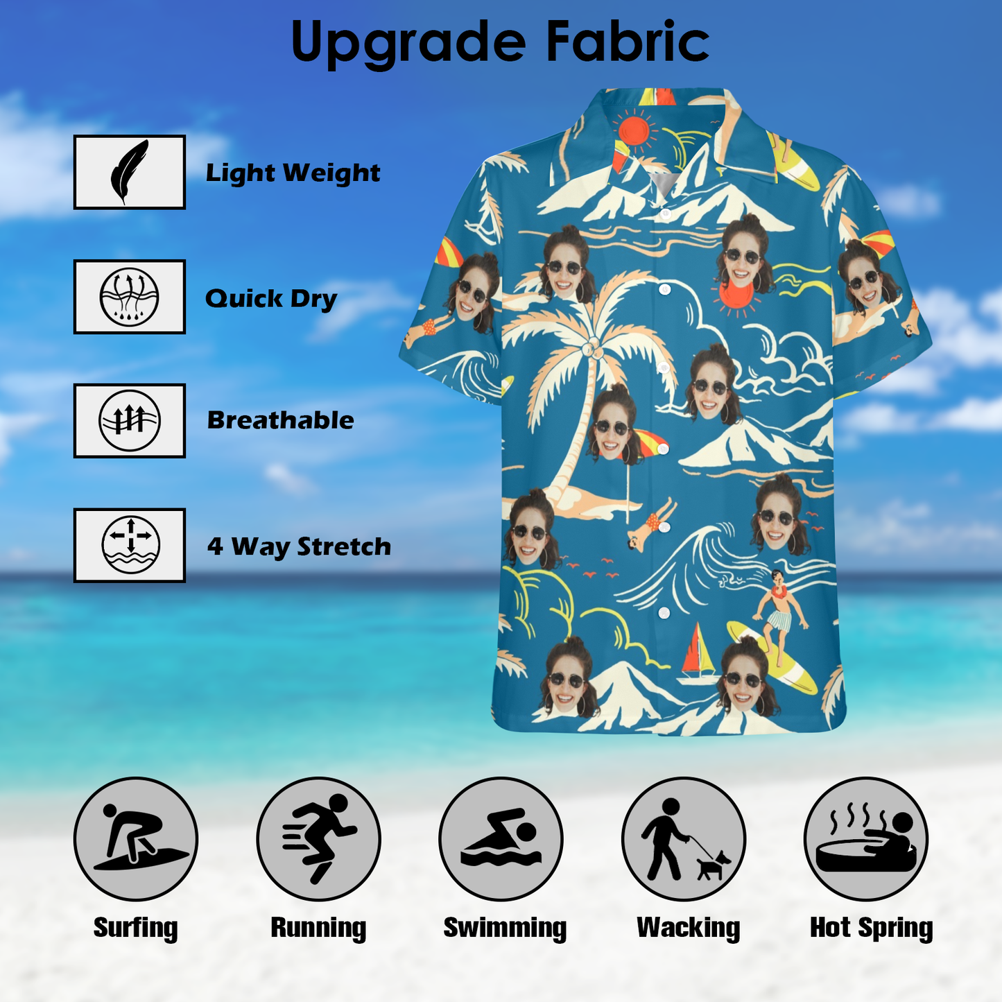 Custom Face Blue Surfing Island Hawaiian Shirt | Personalized Tropical Aloha Shirt For Boat/Cruise Trip