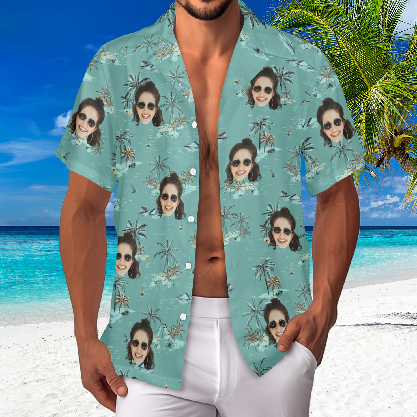 Custom Face Coconut Tree&Island Hawaiian Shirt | Personalized Tropical Aloha Shirt Birthday&Bachelor Party Gift