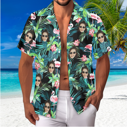 Custom Face Flamingo Hawaiian Shirt | Personalized Tropical Aloha Shirt for Men & Women