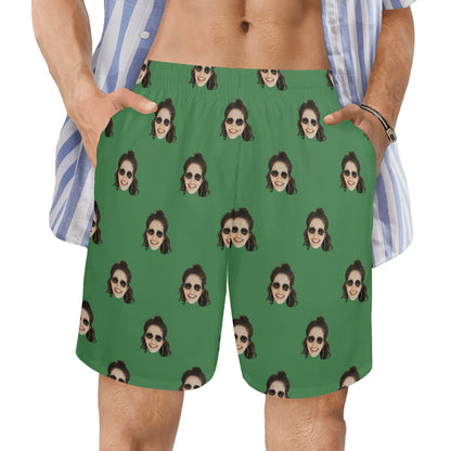 Custom Face Multi Color Beach Shorts | Personalized Photo Men's Elastic Swim Trunks For Wedding/Bachelor Party