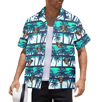 Custom Face Blue & Green Coconut Tree Hawaiian Shirt | Personalized Tropical Aloha Shirt Father's Day Gift