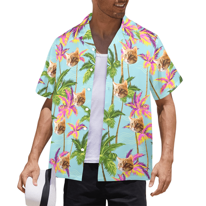 Custom Face Purple&Green Coconut Tree Hawaiian Shirt | Personalized Tropical Aloha Shirt For Float Trip
