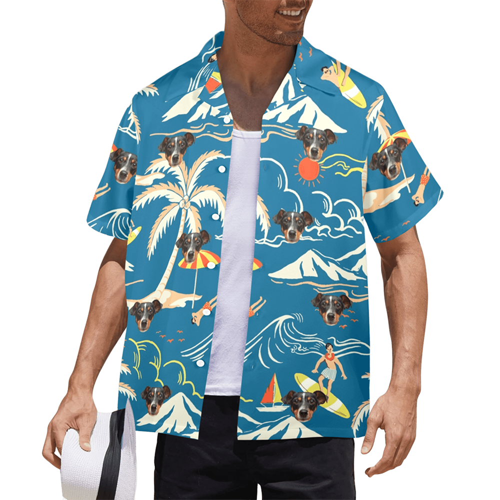 Custom Face Blue Surfing Island Hawaiian Shirt | Personalized Tropical Aloha Shirt For Boat/Cruise Trip