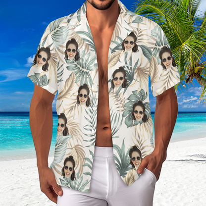 Custom Face Palm Leaves Hawaiian Shirt | Personalized Tropical Aloha Shirt Birthday/Anniversary Gift