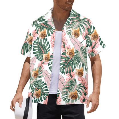 Custom Face Pink Plantain Leaves Hawaiian Shirt | Personalized Tropical Aloha Shirt Birthday Party Gift