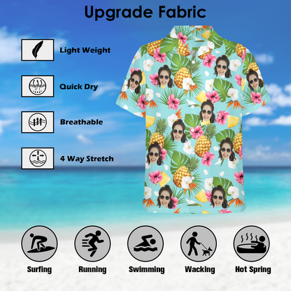 Custom Face Pineapple Flowers Hawaiian Shirt | Personalized Tropical Aloha Shirt For Family Party