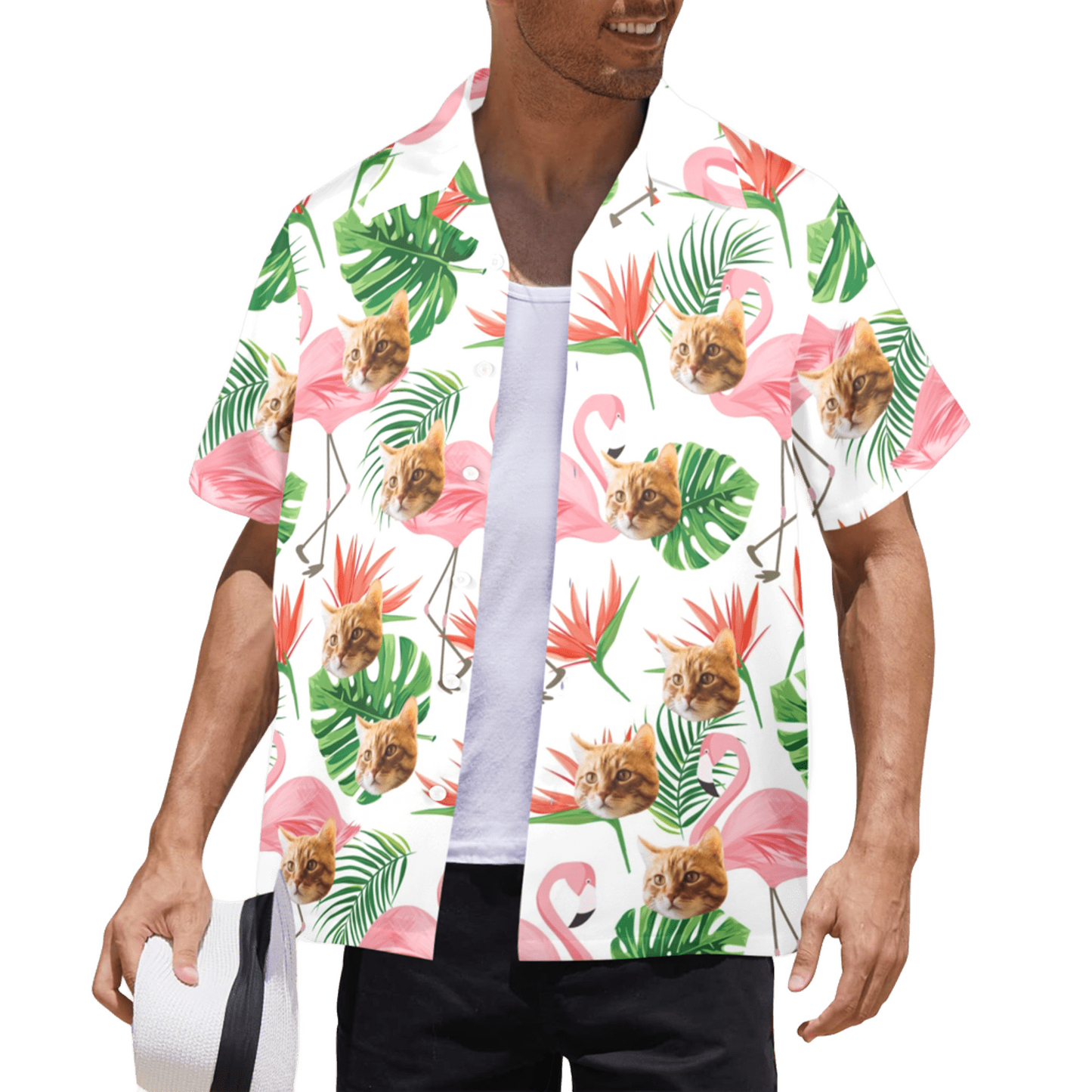 Custom Face Pink Flamingo Hawaiian Shirt | Personalized Tropical Aloha Shirt Vacation Party