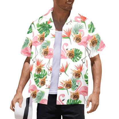 Custom Face Pink Flamingo Hawaiian Shirt | Personalized Tropical Aloha Shirt Vacation Party