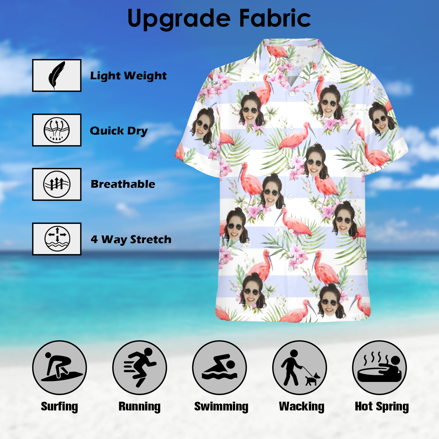 Custom Face Pink Flamingo Hawaiian Shirt | Personalized Tropical Aloha Shirt Anniversary Gift