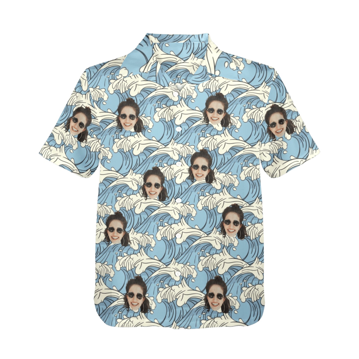 Custom Face Blue Waves Hawaiian Shirt | Personalized Summer Vibes Tropical Aloha Shirt