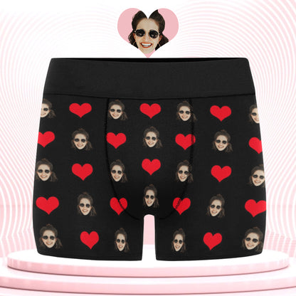 Custom Love Heart Face Underwear | Personalized Photo Men's Boxer Briefs For Anniversary