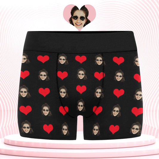Custom Love Heart Face Underwear | Personalized Photo Men's Boxer Briefs For Anniversary