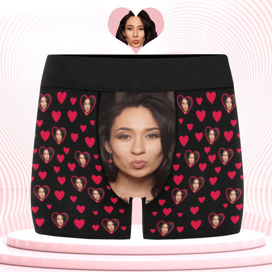 Custom Big Face For Love Underwear | Personalized Photo Men's Boxer Briefs Valentine's Day Gift