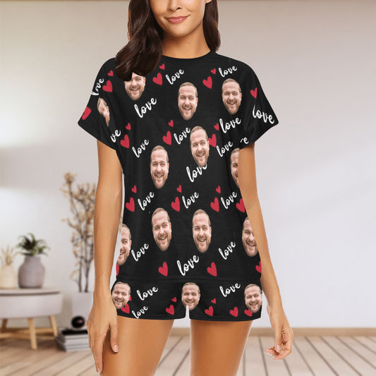 Custom Love Face Pajamas | Personalized Women's Short Pajama Set Unique Birthday Gift