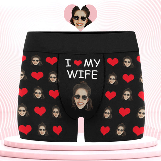 Custom I Love My Wife Face Underwear | Personalized Photo Men's Boxer Briefs For Birthday Gifts