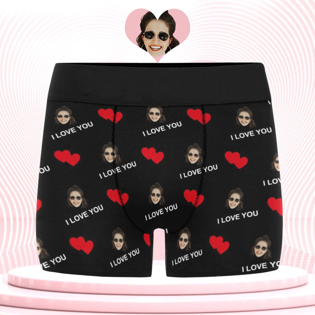 Custom Love Heart Face Underwear | Personalized Photo Men's Boxer Briefs For Valentine's Day/Anniversary