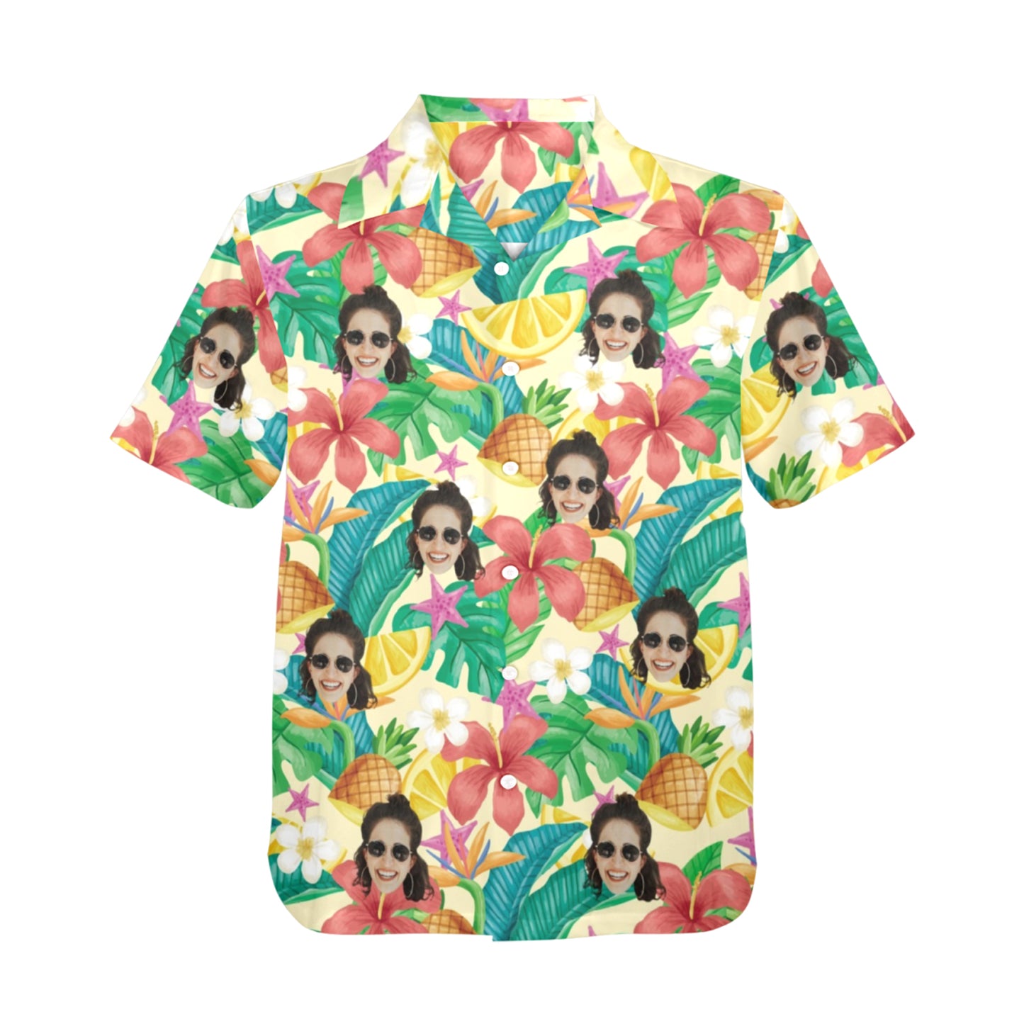 Custom Exotic Flowers & Fruits Face Hawaiian Shirt | Personalized Tropical Aloha Shirt Father's Day Gift