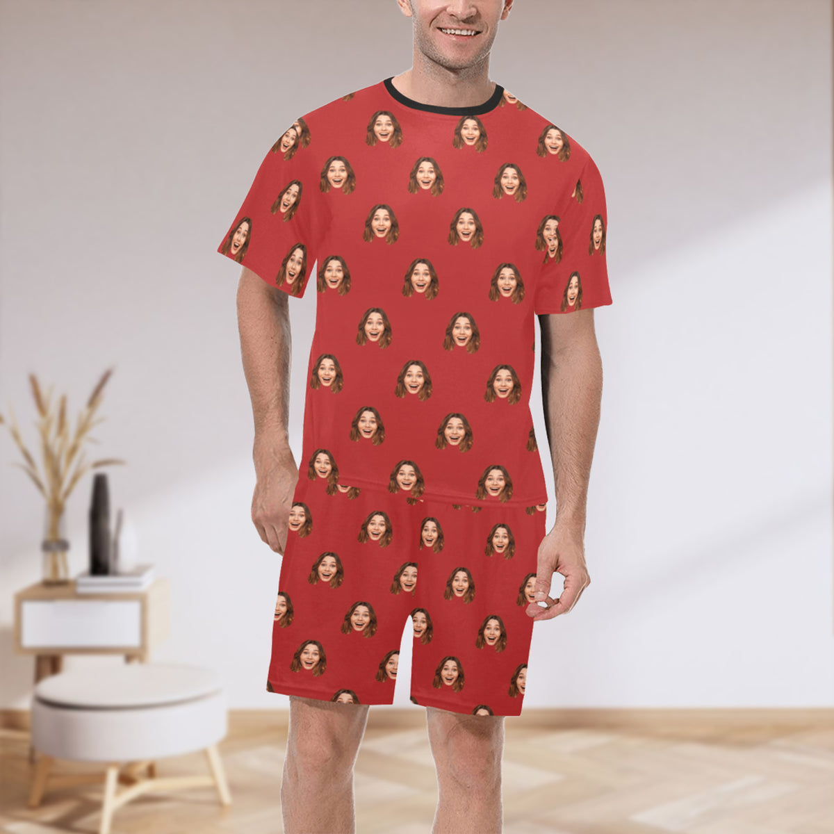 Custom Husband/Boyfriend Face Pajamas | Personalized Men's Short Pajama Set Birthday Gift