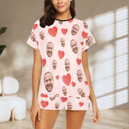 Custom Heart Multi-Color Pajamas | Personalized Women's Short Pajama Set Valentine's Day Gift