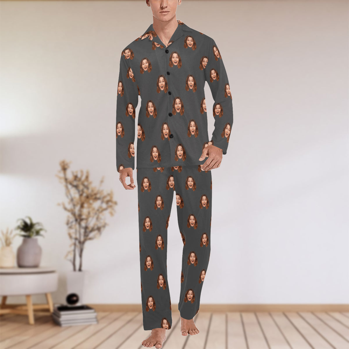 Custom Husband/Boyfriend Face Pajamas | Personalized Men's Long Pajama Set Gift for Him