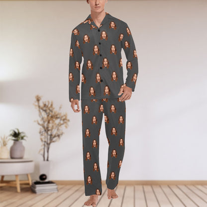 Custom Husband/Boyfriend Face Pajamas | Personalized Men's Long Pajama Set Gift for Him