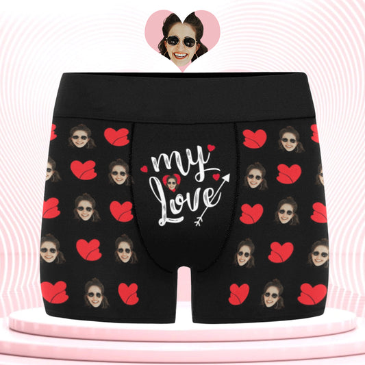 Custom Face My Love Underwear | Personalized Photo Men's Boxer Briefs For Anniversary/Honeymoon