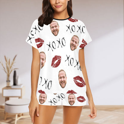 Custom Lip Love Face Pajamas | Personalized Women's Short Pajama Set For Lovers