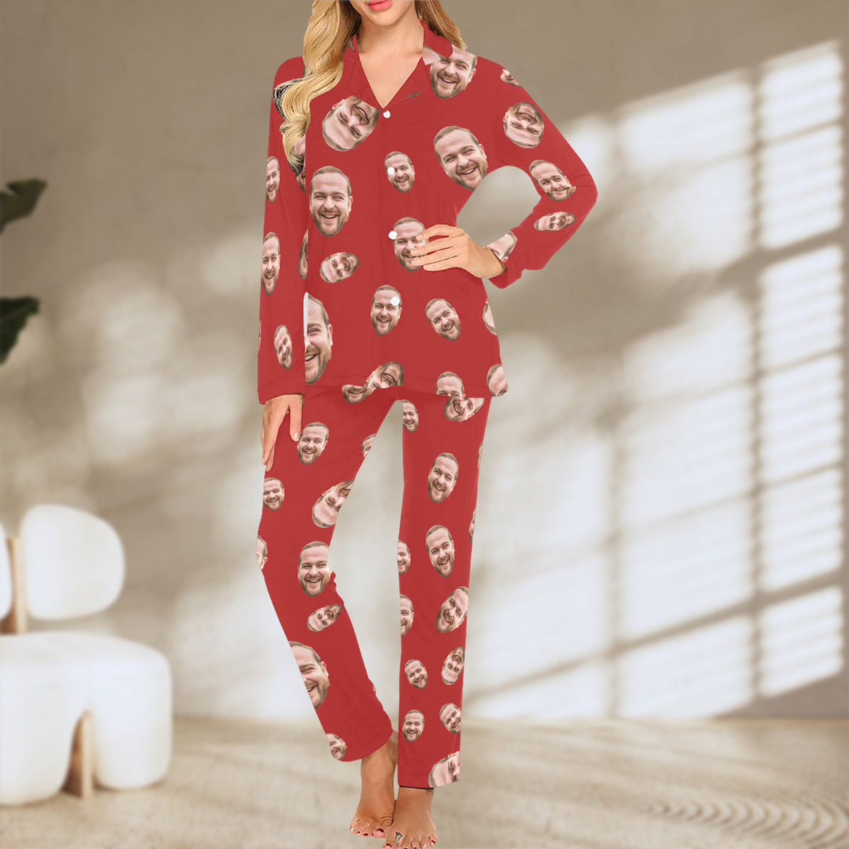 Custom Face Multi-Color Pajamas | Personalized Women's Long Pajama Set Party Gift