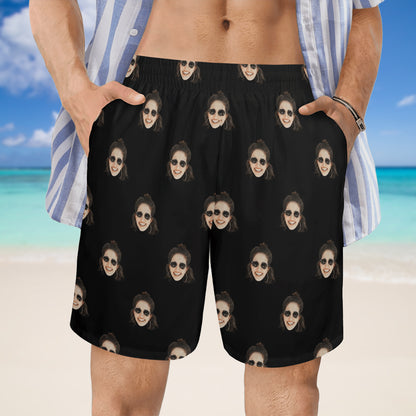 Custom Face Multi Color Beach Shorts | Personalized Photo Men's Elastic Swim Trunks For Wedding/Bachelor Party