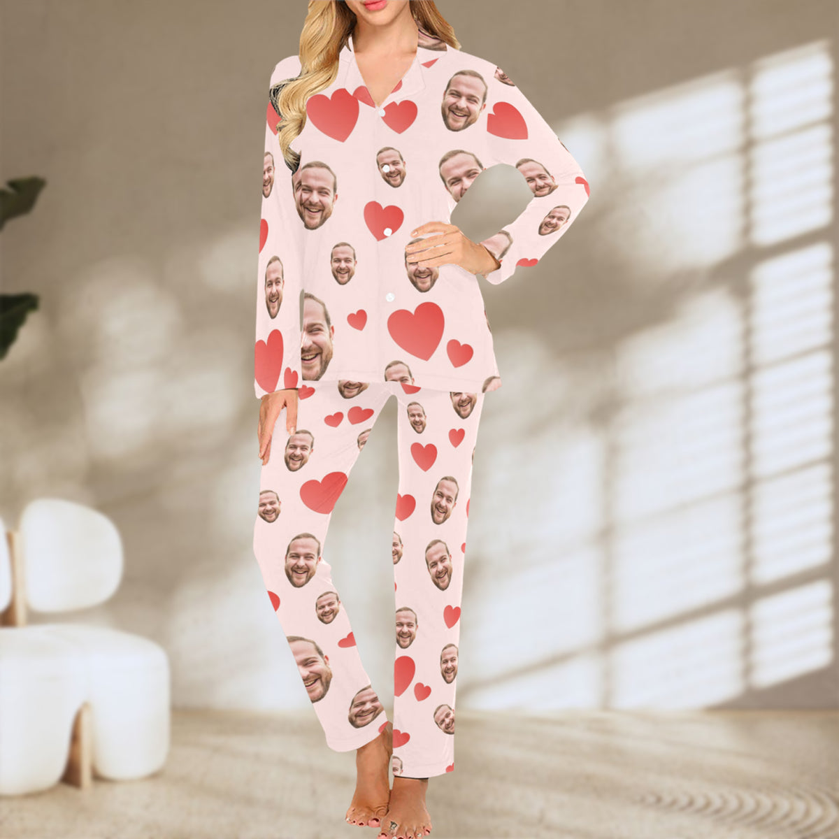 Custom Heart Multi-Color Pajamas | Personalized Women's Long Pajama Set Birthday Gift