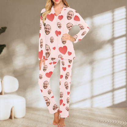 Custom Heart Multi-Color Pajamas | Personalized Women's Long Pajama Set Birthday Gift