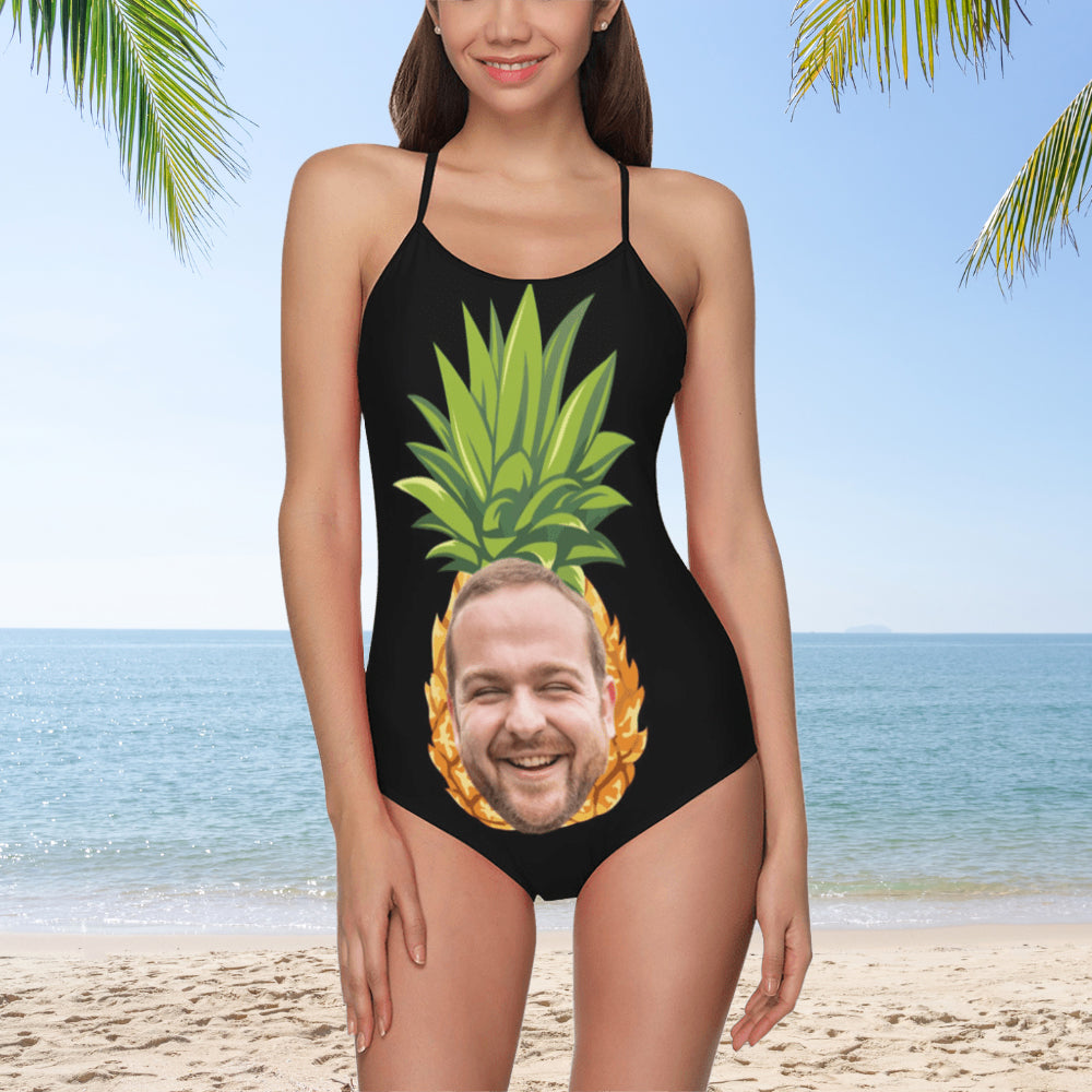 Custom Pineapple Face Swimsuit | Unique Women's Slip One-Piece Bathing Suit Couple Prank Gifts