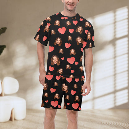 Custom Heart Multi-Color Pajamas | Personalized Men's Short Pajama Set Valentine's Day Present
