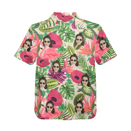 Custom Face Flamingo Rainforest Vibes Hawaiian Shirt | Personalized Tropical Aloha Shirt For Vacation/Cruise
