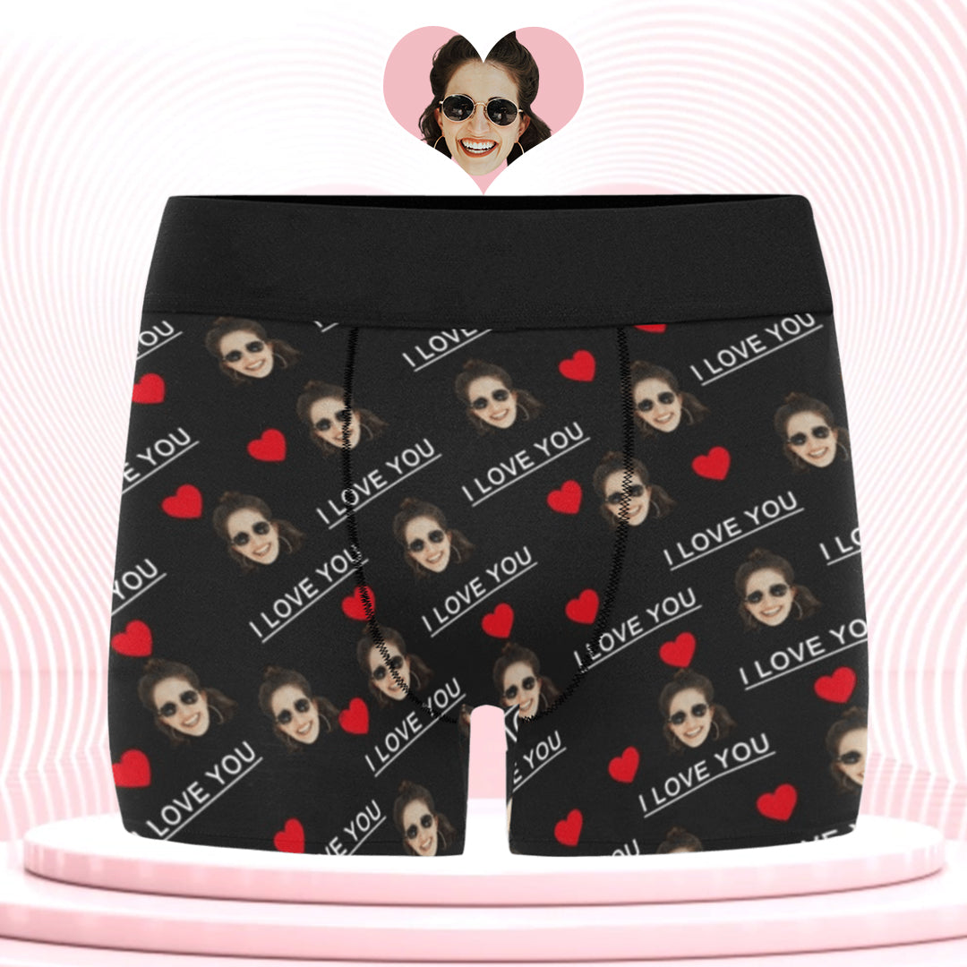 Custom I Love You Face Underwear | Personalized Photo Men's Boxer Briefs For Anniversary/Honeymoon